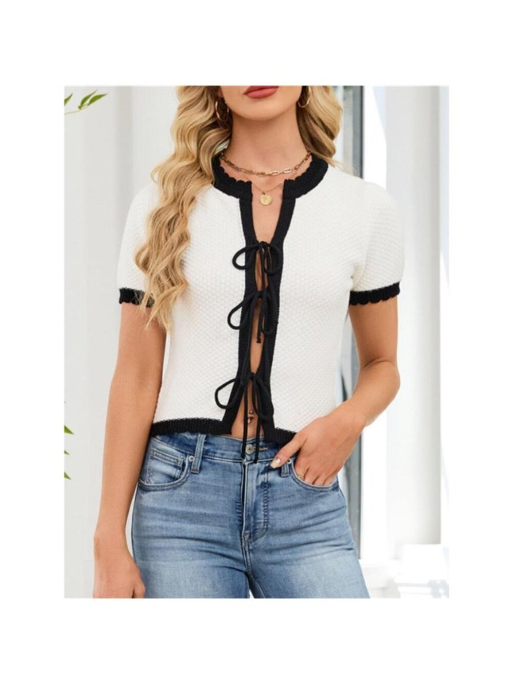 Tie Front Short Sleeve Cardigan